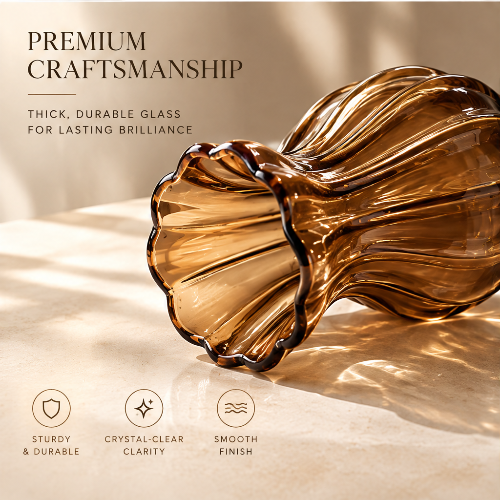 NOVALORAR Amber Ripple Glass Vase