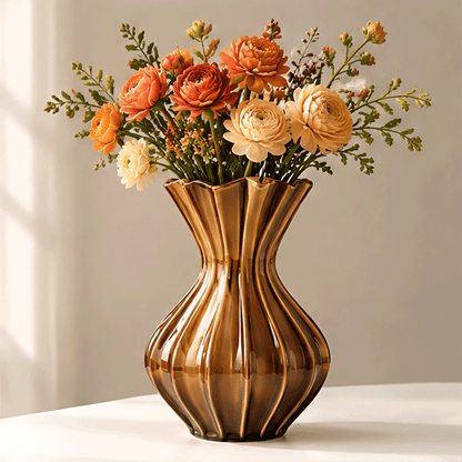 NOVALORAR Amber Ripple Glass Vase