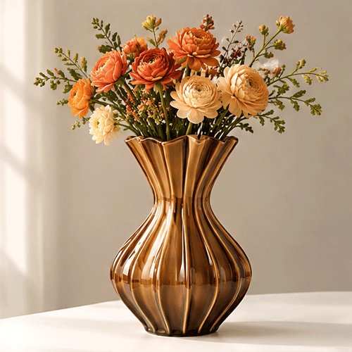 NOVALORAR Amber Ripple Glass Vase
