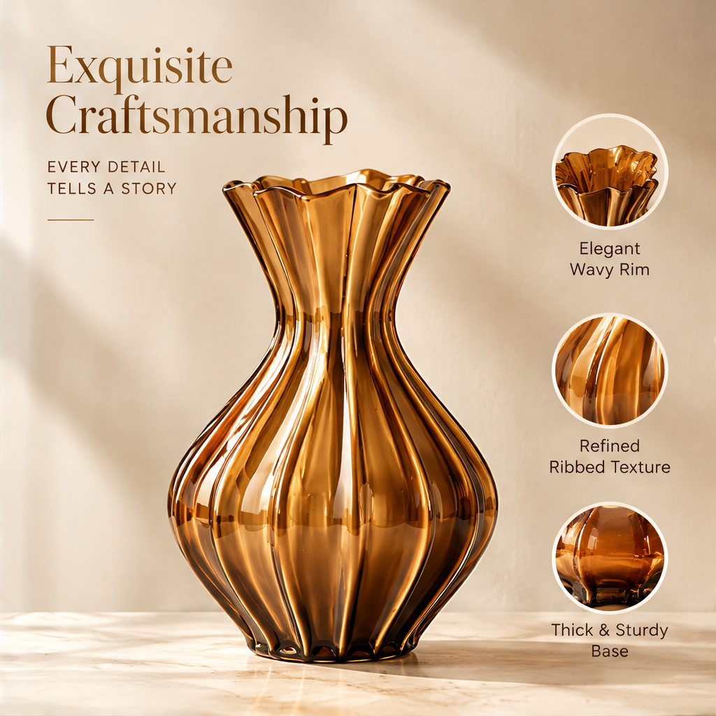 NOVALORAR Amber Ripple Glass Vase