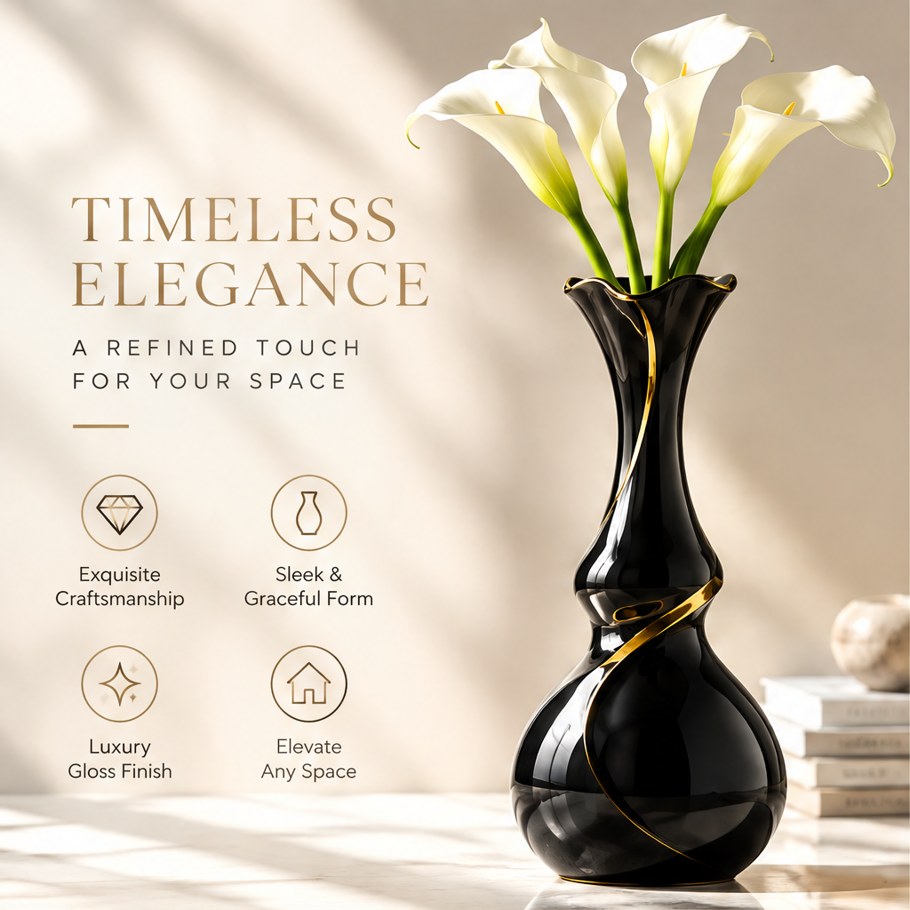 NOVALORAR® Onyx Gilded Ceramic Vase