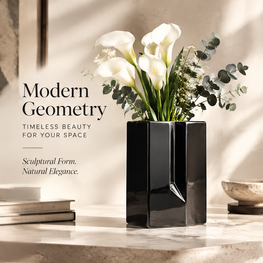 NOVALORAR® Obsidian Geometric Ceramic Vase
