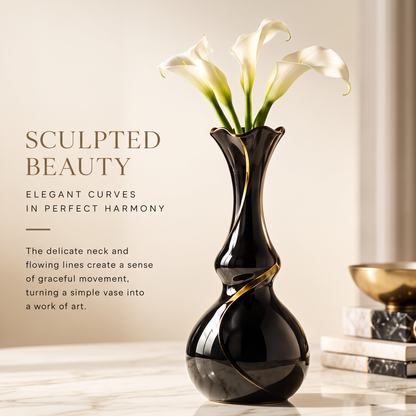 NOVALORAR® Onyx Gilded Ceramic Vase
