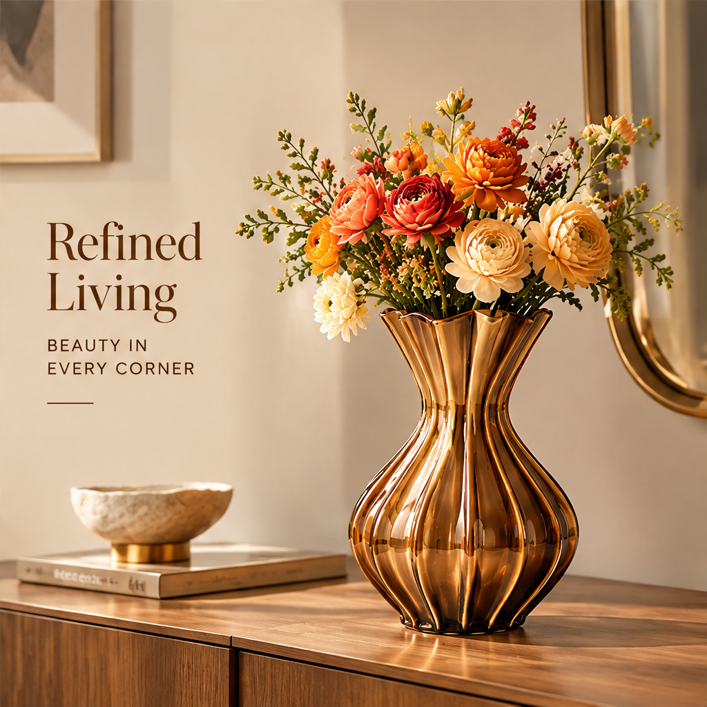 NOVALORAR Amber Ripple Glass Vase