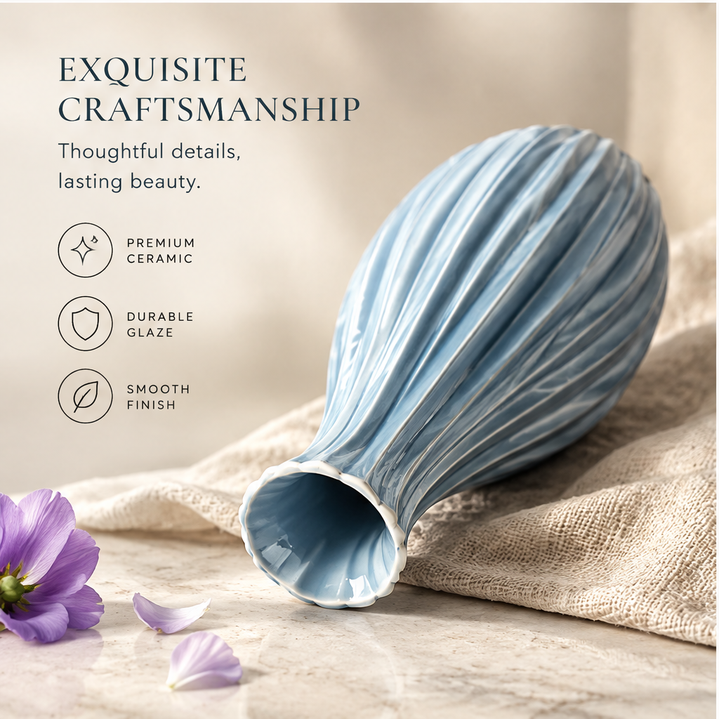 NOVALORAR® Azure Ribbed Ceramic Vase