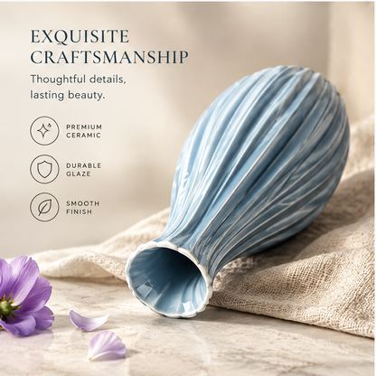 NOVALORAR® Azure Ribbed Ceramic Vase