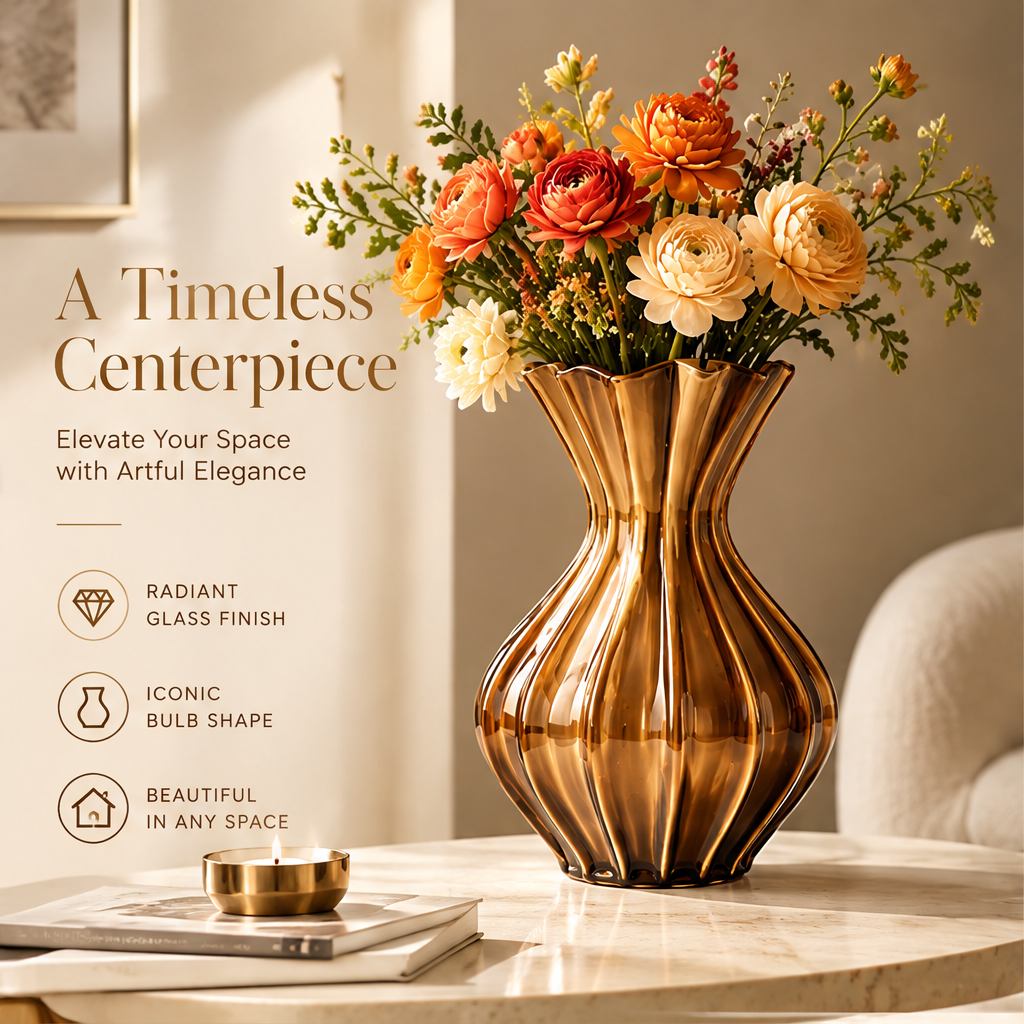 NOVALORAR Amber Ripple Glass Vase
