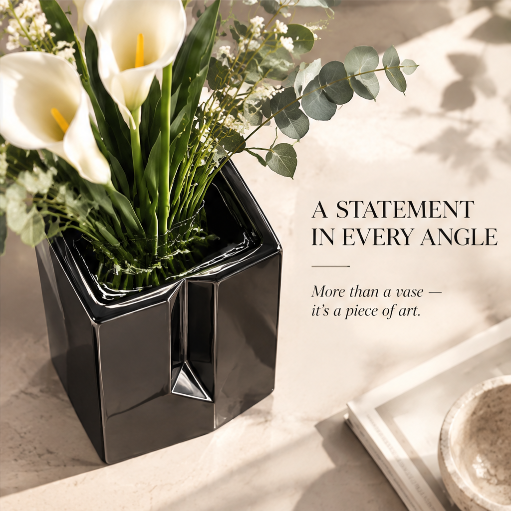 NOVALORAR® Obsidian Geometric Ceramic Vase
