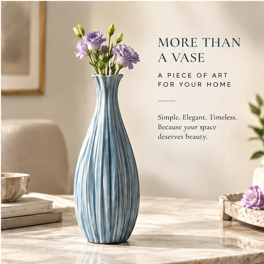 NOVALORAR® Azure Ribbed Ceramic Vase