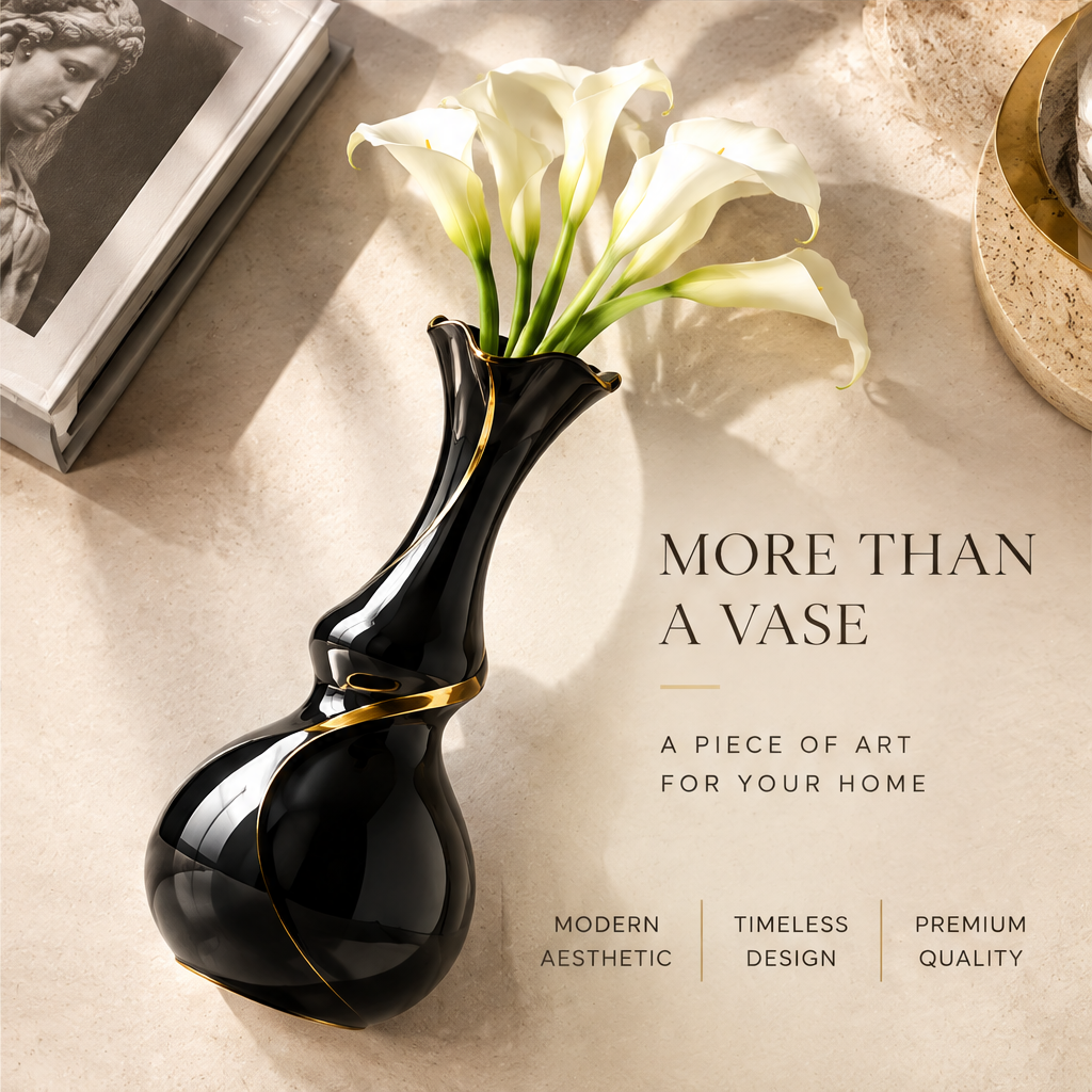 NOVALORAR® Onyx Gilded Ceramic Vase